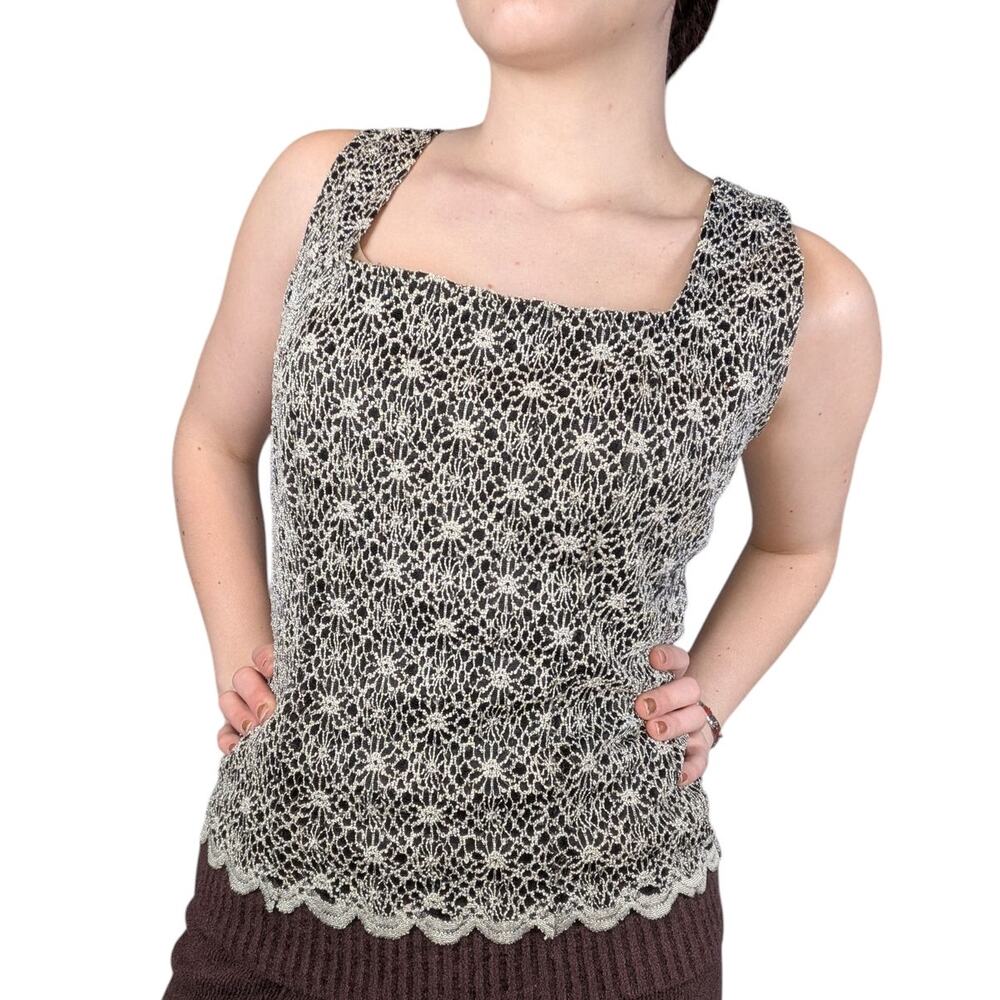 Y2K Whimsygoth Lacy Tank Top Black and White Size Large Dress Barn